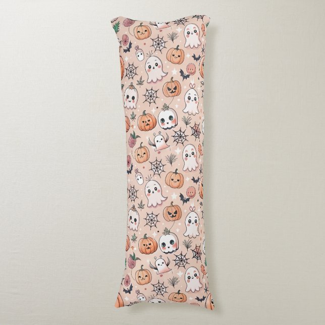 Halloween Doodle Pattern with Ghosts & Pumpkins 2 Body Pillow (Front Vertical)
