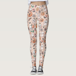 Halloween Doodle Pattern with Ghosts & Pumpkins 2 Leggings