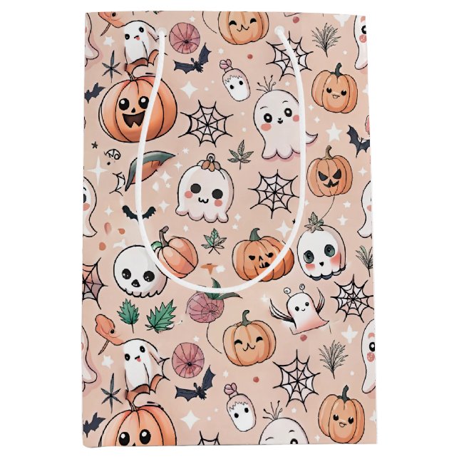 Halloween Doodle Pattern with Ghosts & Pumpkins 2 Medium Gift Bag (Front)
