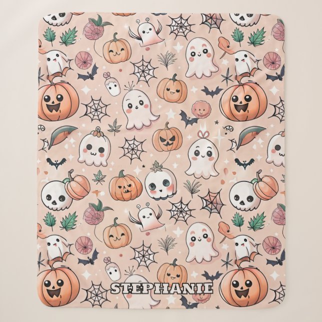 Halloween Doodle Pattern with Ghosts & Pumpkins 2 Sherpa Blanket (Front)