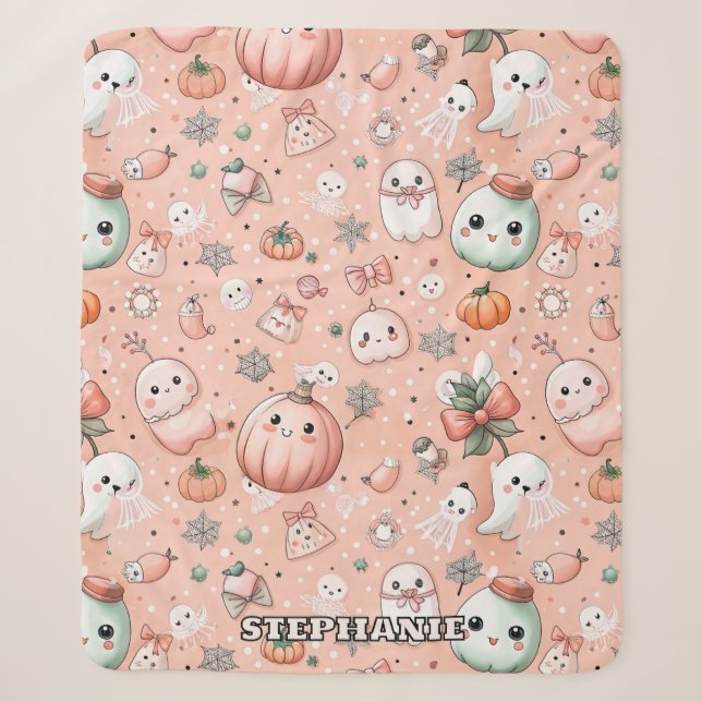 Halloween Doodle Pattern with Ghosts & Pumpkins Sherpa Blanket (Front)