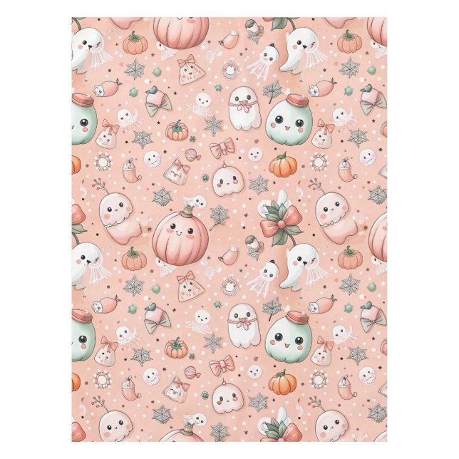Halloween Doodle Pattern with Ghosts & Pumpkins Tablecloth (Front)
