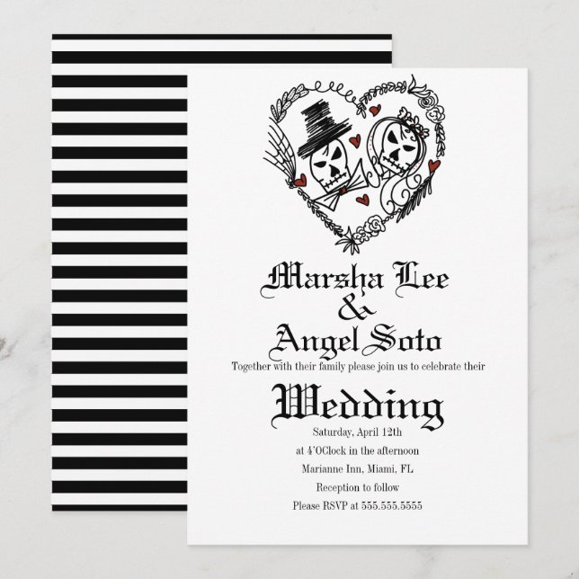 Halloween Doodle Skeleton Couple Wedding Invitation (Front/Back)