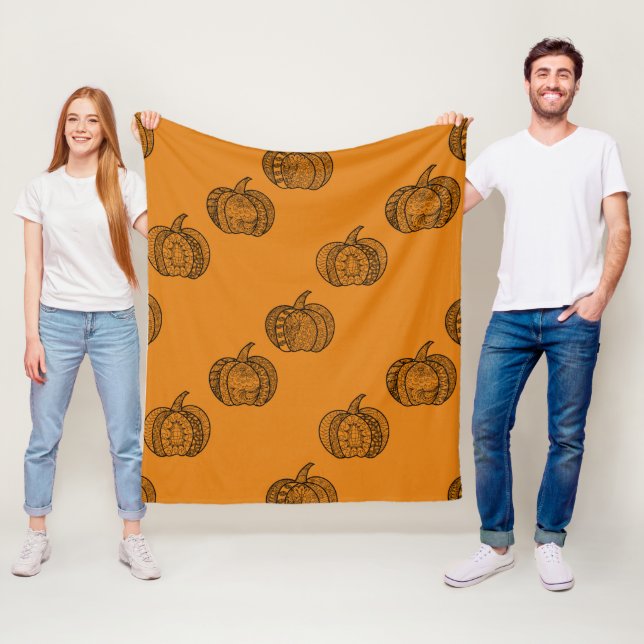 Halloween doodles boho mandala pumpkins Autumn Fleece Blanket (In Situ)