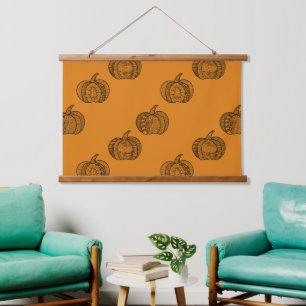 Halloween doodles boho mandala pumpkins Autumn Hanging Tapestry
