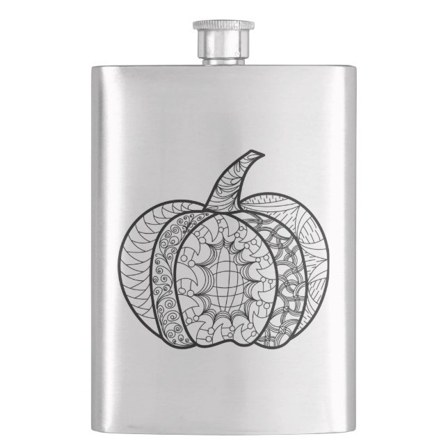 Halloween doodles boho mandala pumpkins Autumn Hip Flask (Front)