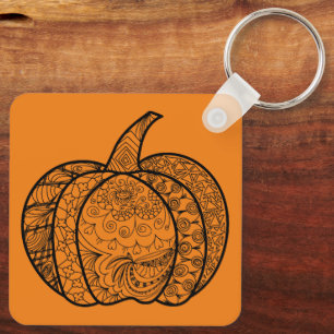 Halloween doodles boho mandala pumpkins Autumn Keychain