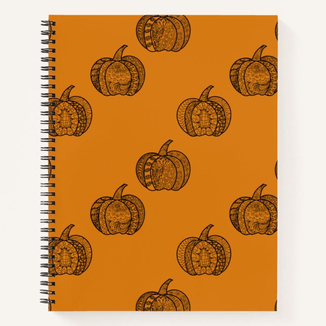 Halloween doodles boho mandala pumpkins Autumn Notebook (Front)