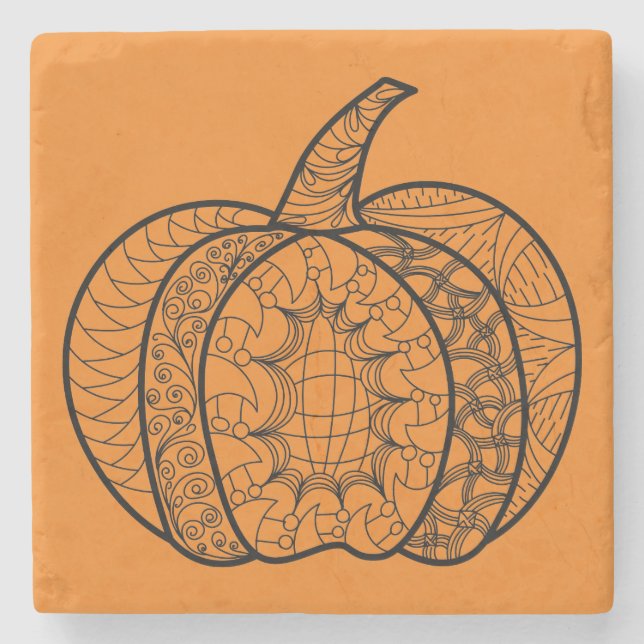 Halloween doodles boho mandala pumpkins Autumn Stone Coaster (Front)