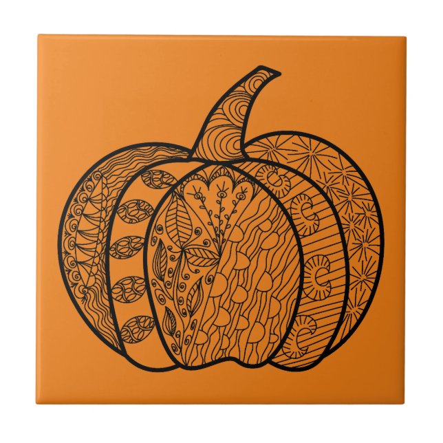 Halloween doodles boho mandala pumpkins Autumn Tile (Front)