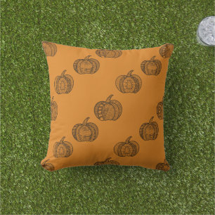 Halloween doodles boho zentangles pumpkins Autumn Outdoor Pillow