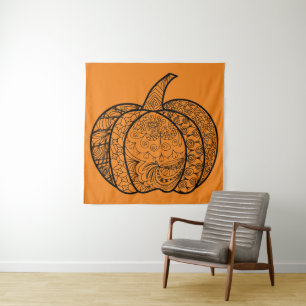 Halloween doodles boho zentangles pumpkins Autumn Tapestry
