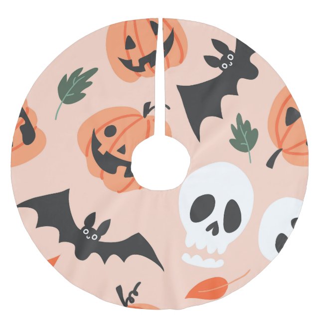 Halloween doodles, pumpkins, bats pattern. brushed polyester tree skirt (Front)