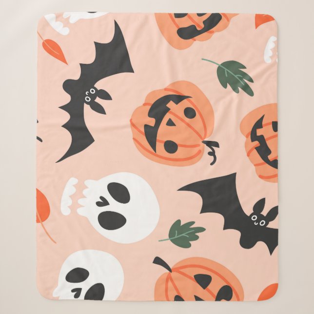 Halloween doodles, pumpkins, bats pattern. sherpa blanket (Front)
