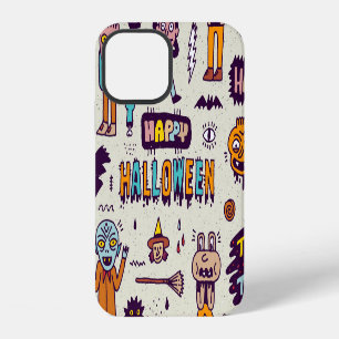 Halloween doodles, wacky cartoon seamless set. iPhone 12 case