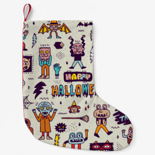 Halloween doodles, wacky cartoon seamless set. small christmas stocking