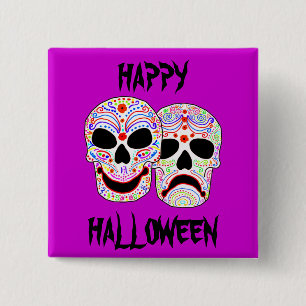 Halloween DOTD Comedy-Tragedy Skulls 2 Inch Square Button