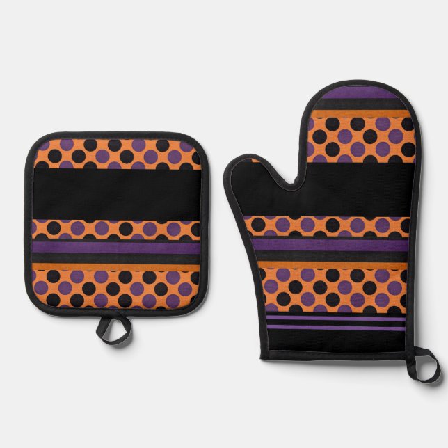 Halloween Dots and Stripes  Oven Mitt & Pot Holder Set (Front)