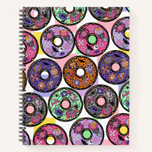  Halloween Doughnuts Pattern with Spooky Toppings  Notebook