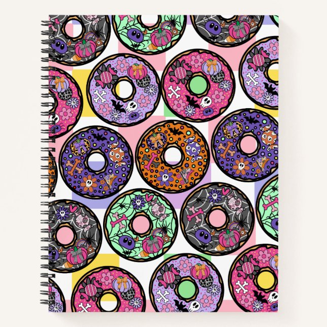  Halloween Doughnuts Pattern with Spooky Toppings  Notebook (Front)