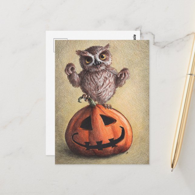 Halloween Dracula Owl Postcard (Front/Back In Situ)