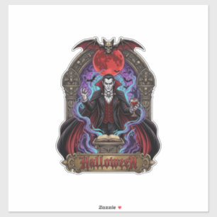 Halloween Dracula Red Moon Bats Skull_1