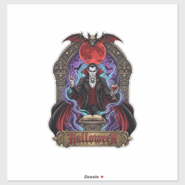 Halloween Dracula Red Moon Bats Skull_1 (Sheet)