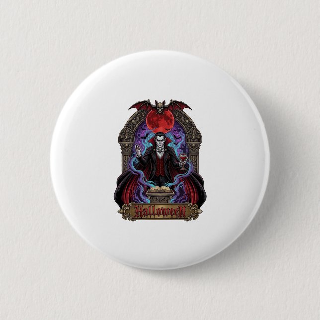 Halloween Dracula Red Moon Bats Skull_1 2 Inch Round Button (Front)