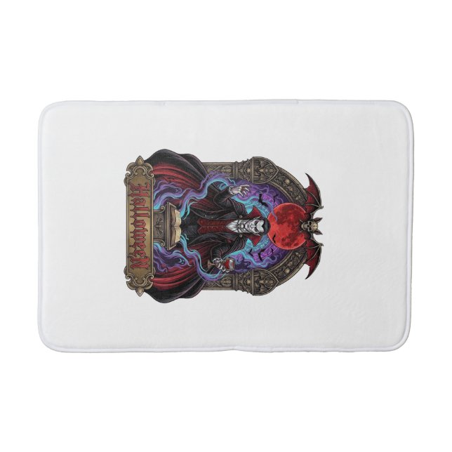 Halloween Dracula Red Moon Bats Skull_1 Bath Mat (Front)