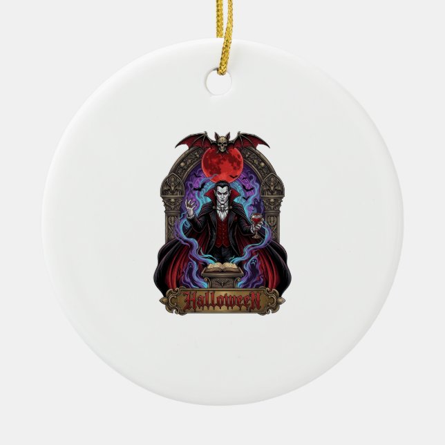 Halloween Dracula Red Moon Bats Skull_1 Ceramic Ornament (Front)