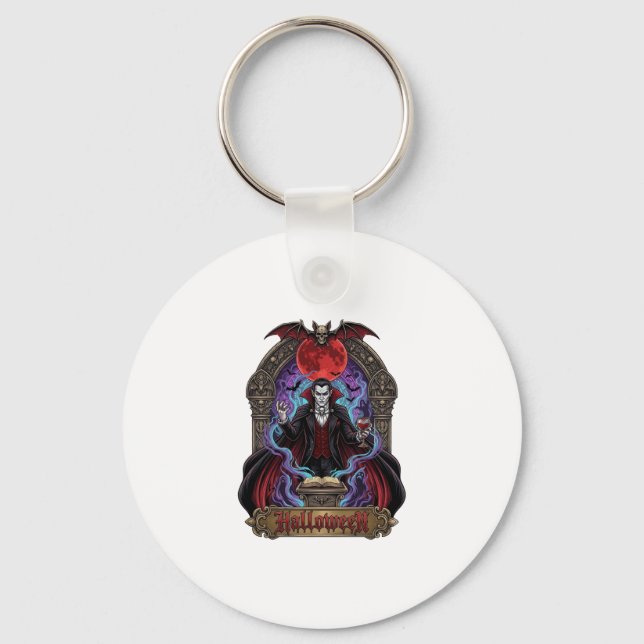 Halloween Dracula Red Moon Bats Skull_1 Keychain (Front)