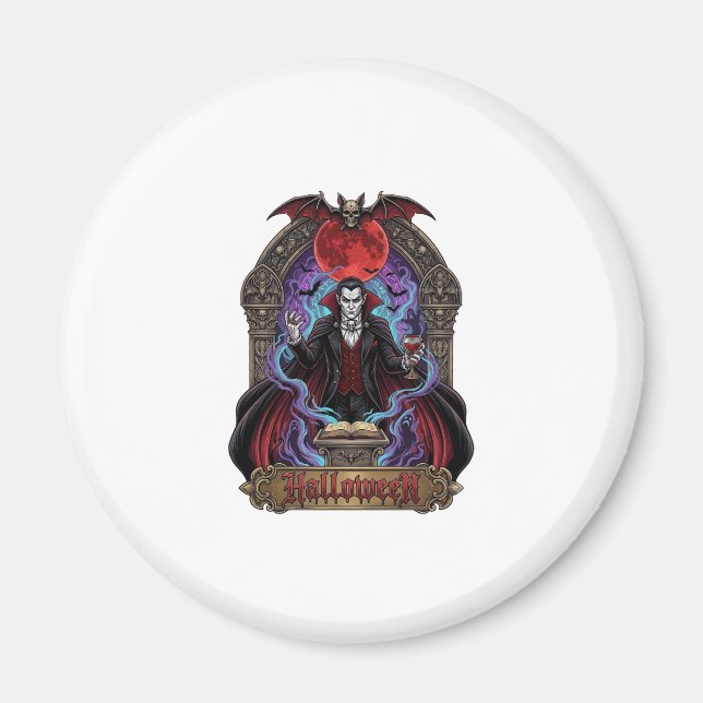 Halloween Dracula Red Moon Bats Skull_1 Magnet (Front)