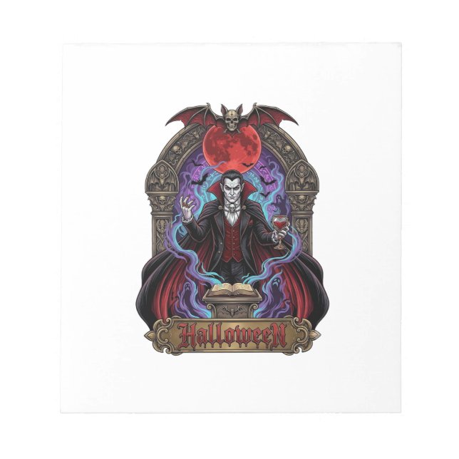 Halloween Dracula Red Moon Bats Skull_1 Notepad (Front)