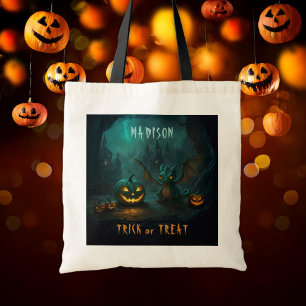 Halloween Dragon with Scary Pumpkins Name Budget Tote Bag