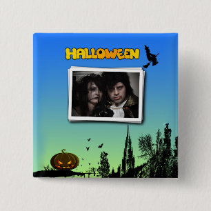 Halloween Dusk with Witch Add Photo Frame 2 Inch Square Button