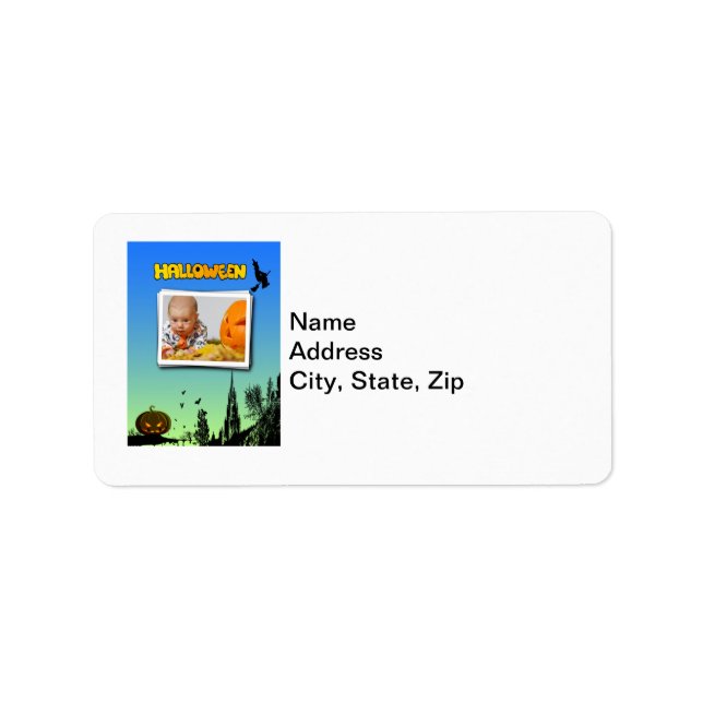 Halloween Dusk with Witch Add Photo Frame Label (Front)