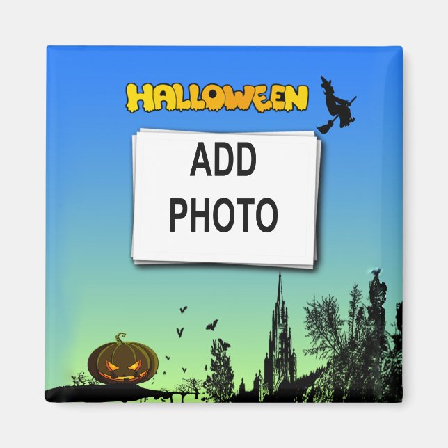 Halloween Dusk with Witch Add Photo Frame Magnet (Front)