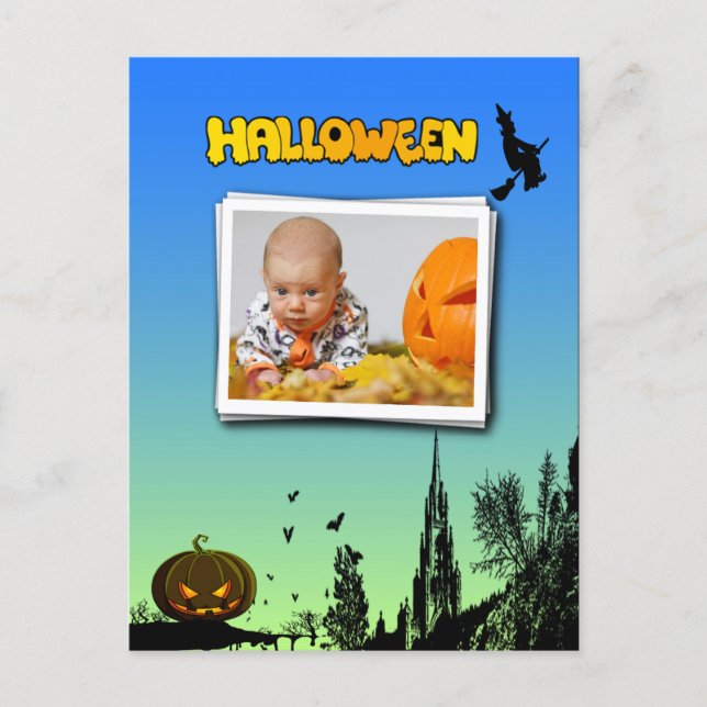 Halloween Dusk with Witch Add Photo Frame Postcard (Front)