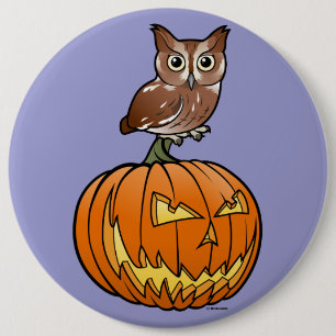 Halloween Eastern Screech Owl 6 Inch Round Button