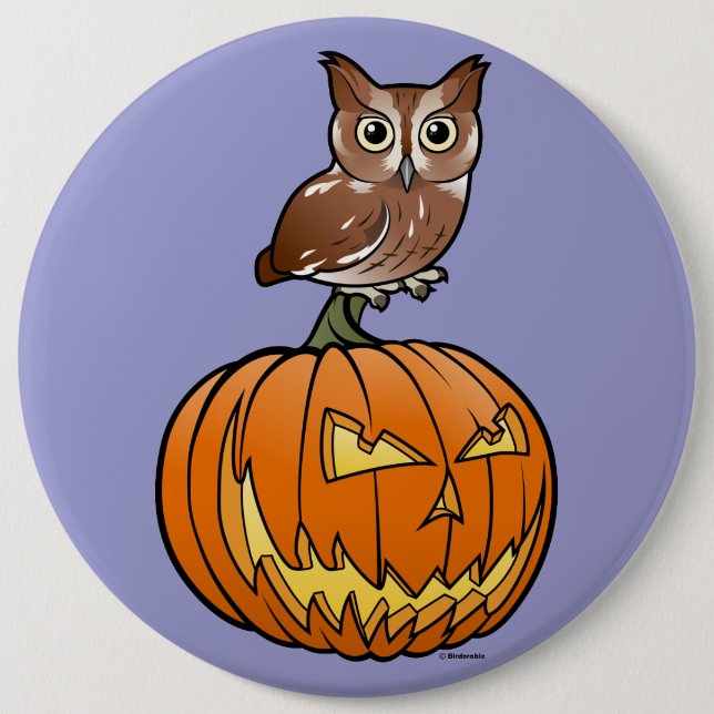 Halloween Eastern Screech Owl 6 Inch Round Button (Front)
