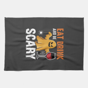 Halloween Eat Drink Be Scary Ghost Design_1 Kitchen Towel