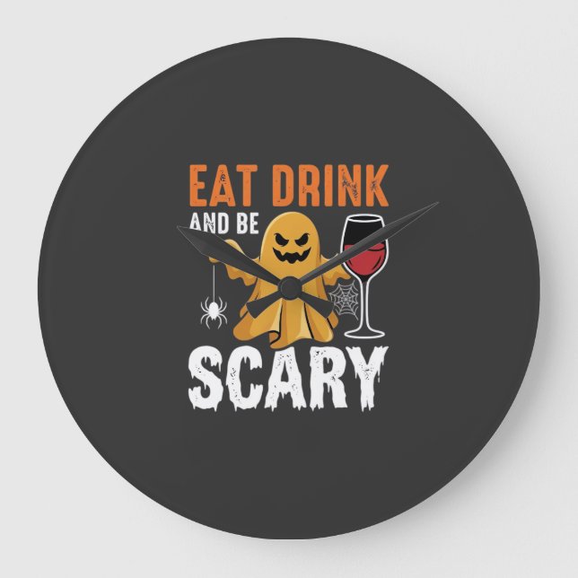 Halloween Eat Drink Be Scary Ghost Design_1 Large Clock (Front)