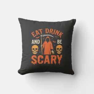 Halloween Eat Drink Be Scary Reaper Design_1 Throw Pillow