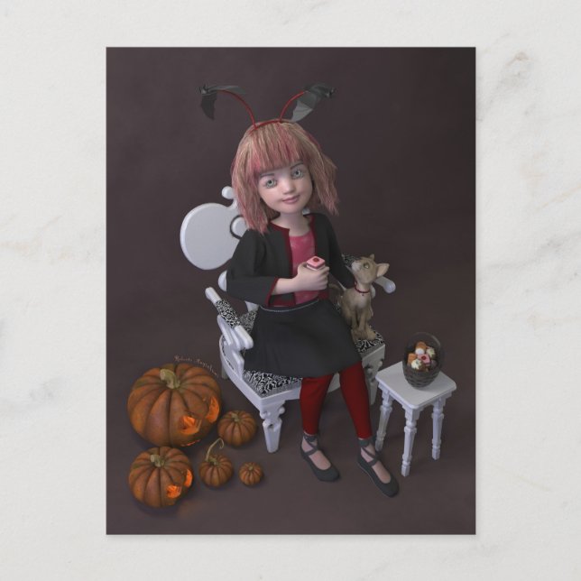 Halloween. Eating sweets. Holiday Postcard (Front)