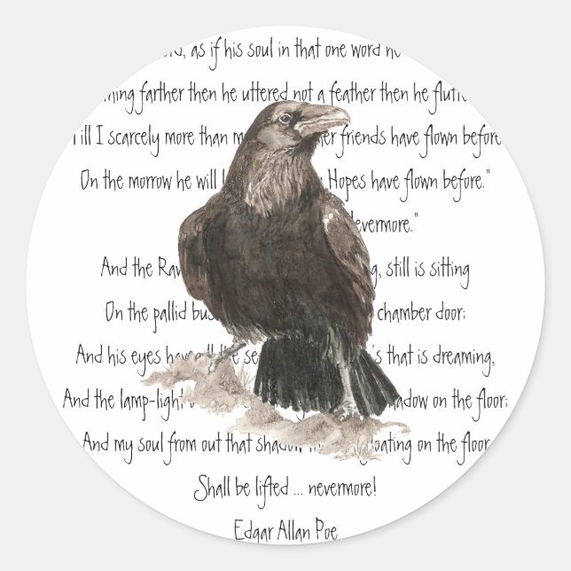 Halloween, Edgar Allen Poe, Raven, Nevermore Classic Round Sticker (Front)