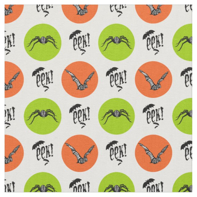 Halloween Eek Bats and Spiders Pattern Fabric (Close Up)