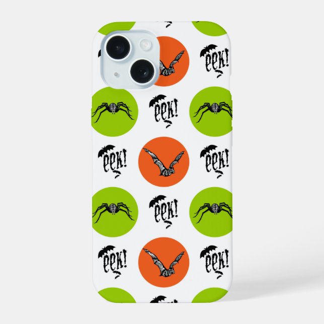 Halloween Eek Bats and Spiders Pattern iPhone 15 Case (Back)