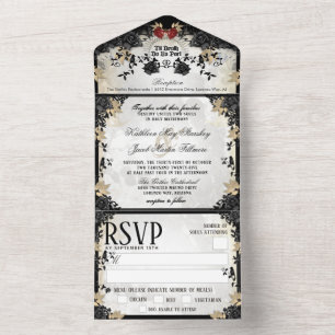 Halloween Elegant Black Rose - Together With MENU All In One Invitation
