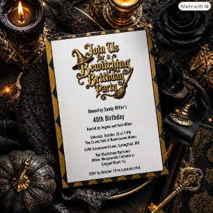 Halloween Elegant Harlequin 40th Birthday Party Invitation