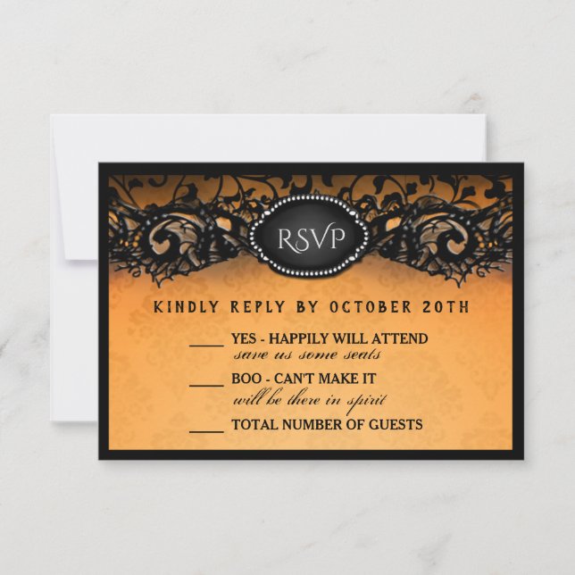 Halloween Elegant Orange Black 3.5x5 Wedding RSVP (Front)